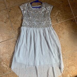 Silver sparkly hi-low cut girls dress